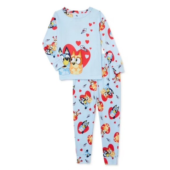 Bluey Other - Bluey Valentine's Day Two Piece Toddler Pajama Sets Size 2T or 3T Blue W/ Hearts